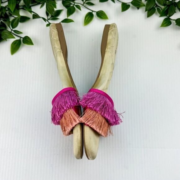 Birdies multy Color block Fringe Sangria Sandals 7 - Picture 4 of 12